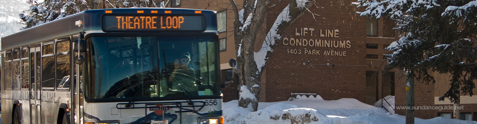 A picture of the Theatre Loop free shuttle bus for the Sundance Film Festival